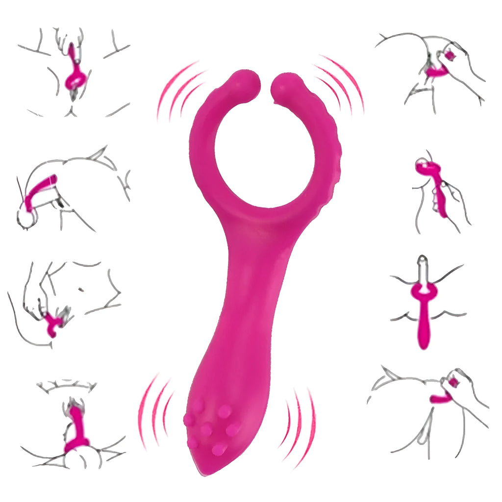 Seismic Clip silicone vibration clip in rose red, 103mm length, with 26mm caliber on a plain background