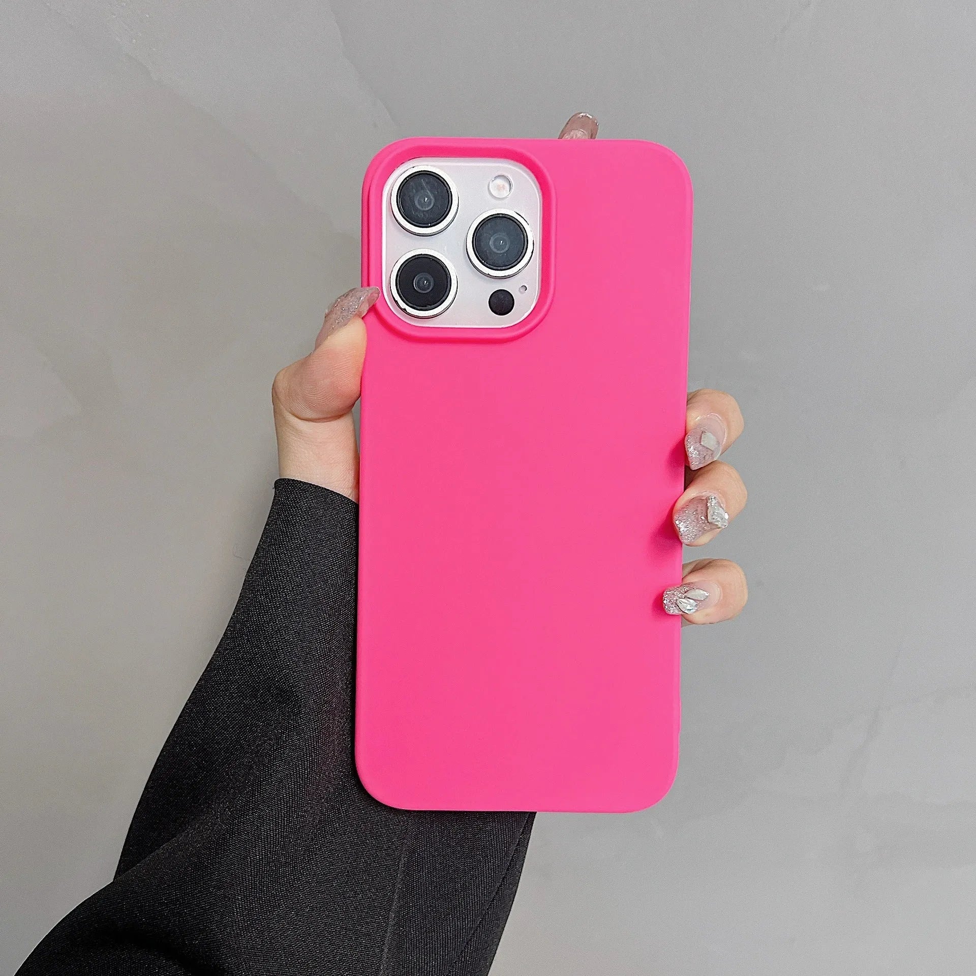 Solid colour half-pack TPU phone case with matte cover finish in RW Black, side and back view