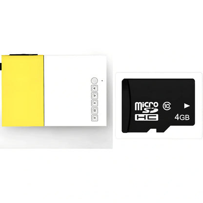 Yellow 1080P LED mini projector with HDMI ports, projecting 80-inch image from 1.2m distance