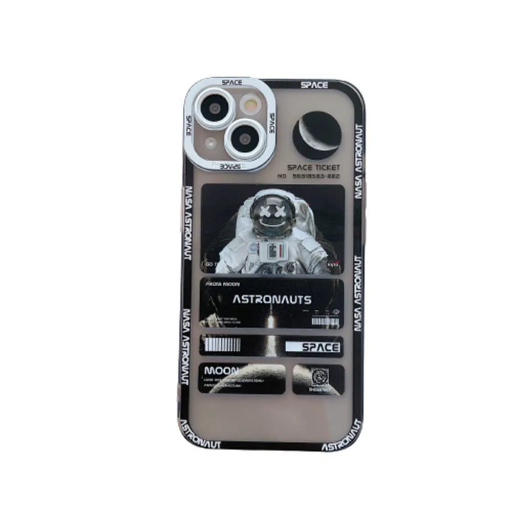 Blue-black silicone TPU iPhone case with a space astronaut graffiti print design.