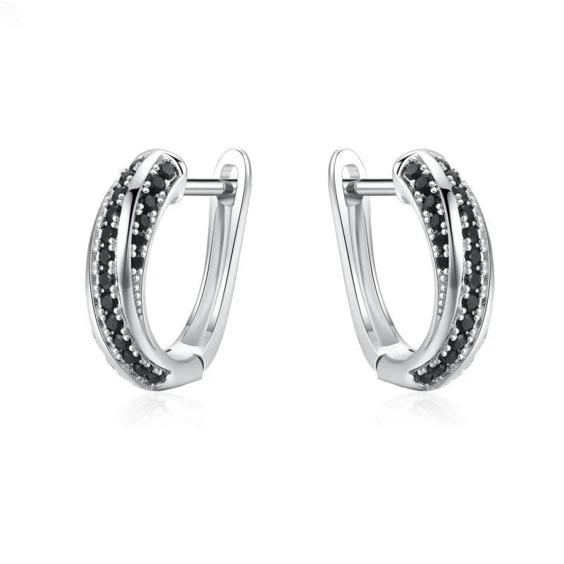 Black copper inlaid zircon women's U-shaped earrings with round popular elements