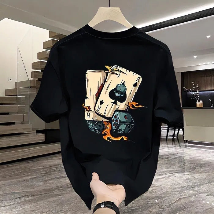 Heavy cotton printed men's T-shirt with short sleeves in black and white colour options