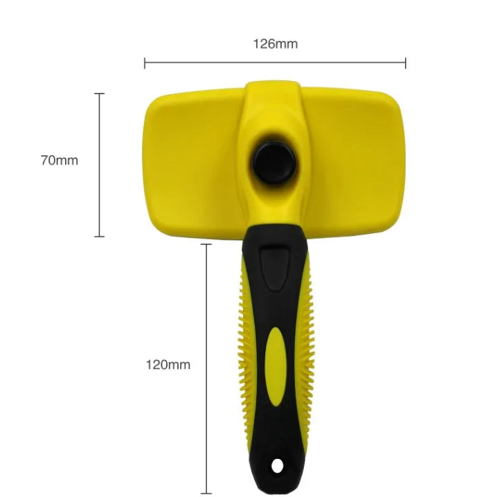 Pet self-cleaning slicker brush with stainless steel needles, green handle, comb surface 12.6 x 7cm, for dogs and cats