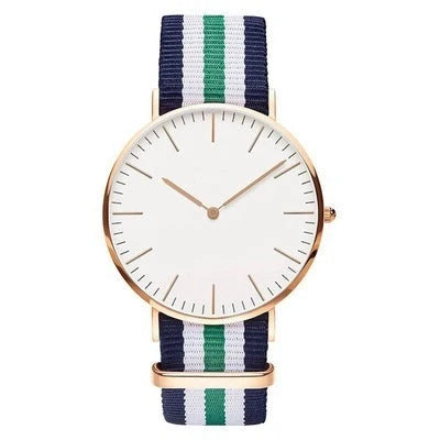 Nylon strap two-needle quartz watch with alloy case in various colours