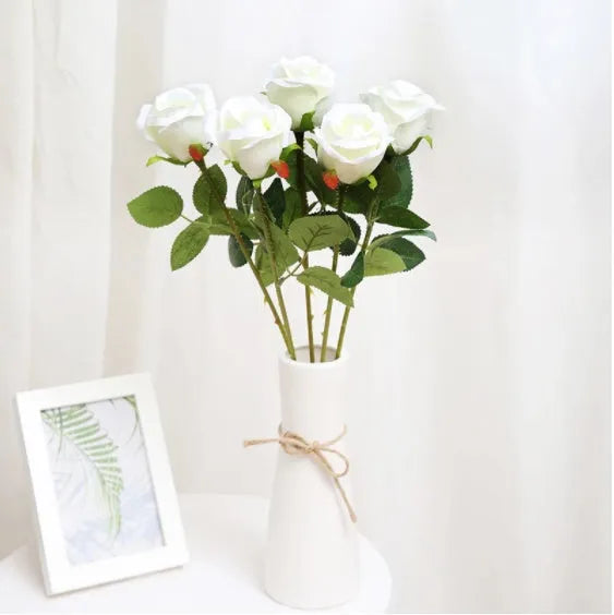 Artificial red rose bouquet 48cm long with silk cloth flower heads about 7cm diameter