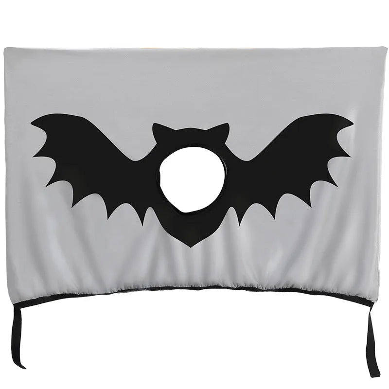 Grey polyester car sun shade with bat pattern and dog head hole on car window