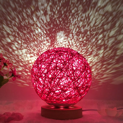 LED rattan table lamp with hand-knit lampshade in various colours