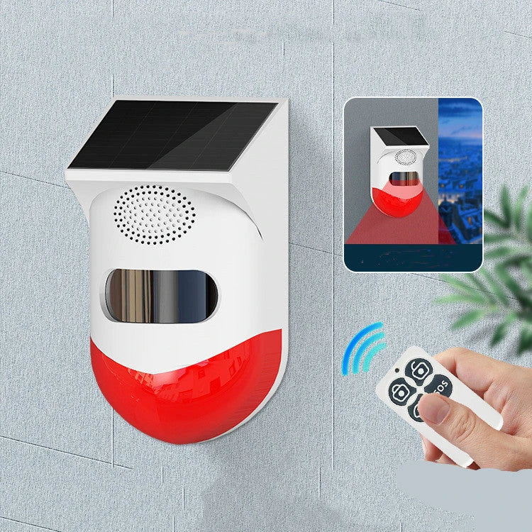Human Body Infrared Sensing Remote Control Solar Alarm with solar panel and sound-light alarm features
