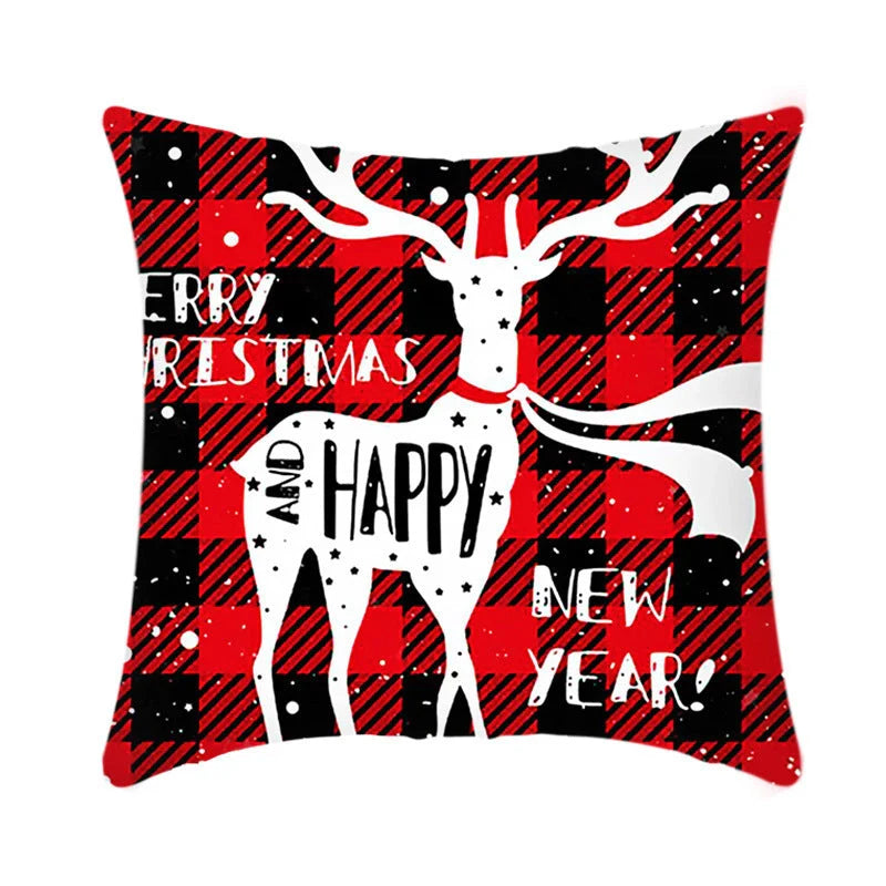 Merry Christmas cushion cover with Elk and Santa Claus design in plush material