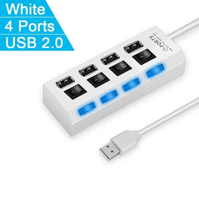 Black and white USB switch hub for laptop with 4 and 7 port options