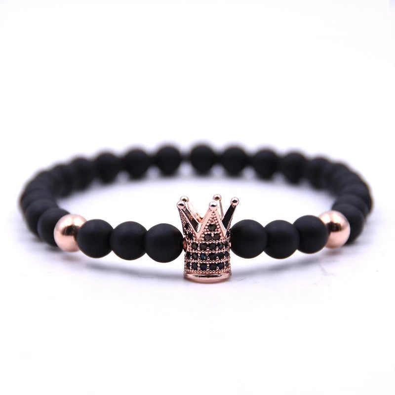 Micro-inlaid crown bracelet with copper bead and zircon detailing in various colours