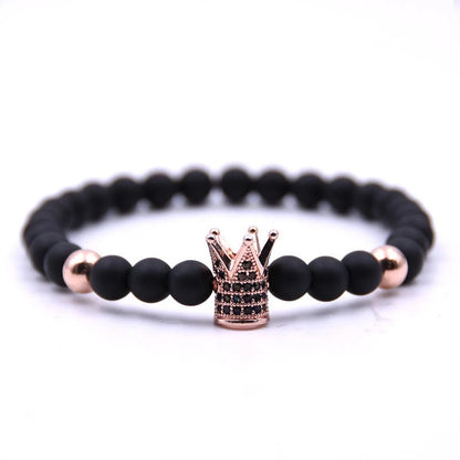 Micro-inlaid crown bracelet with copper bead and zircon detailing in various colours