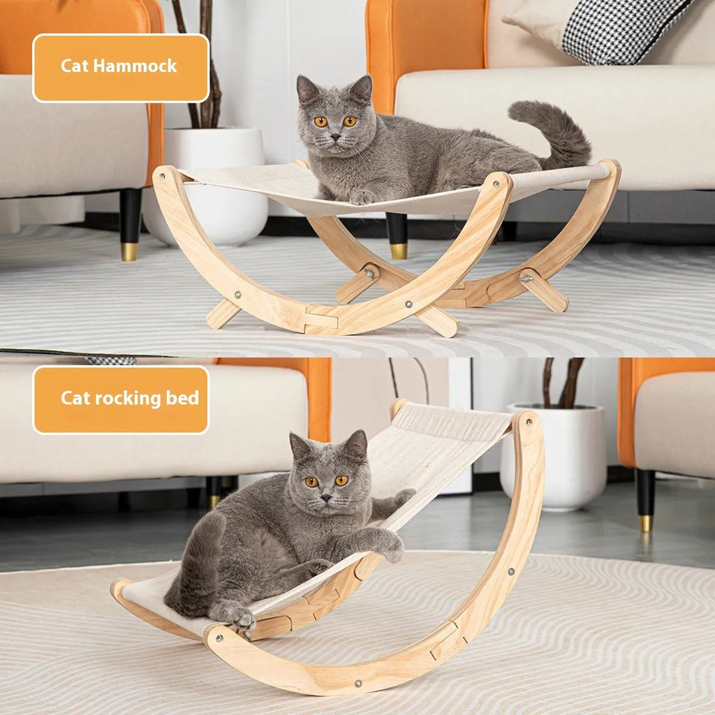 Solid wood cat shaker pet bed hammock measuring 55x41x22 cm with canvas and plush materials