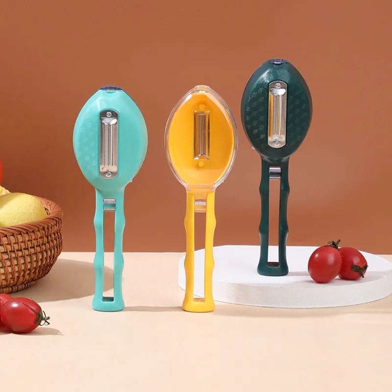 Yellow paring knife with storage lid for peeling fruits and vegetables