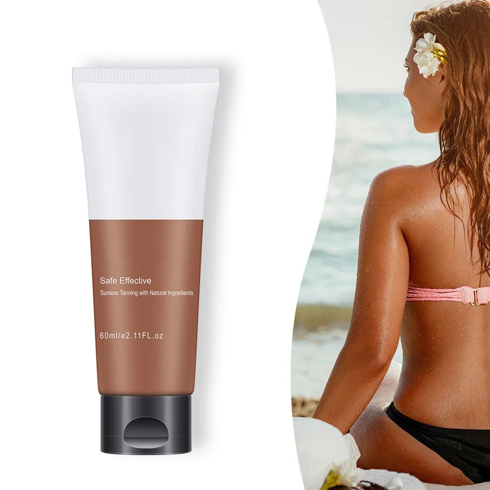 60ml body tan cream bottle with bronze colour and moisturising formula containing pomegranate