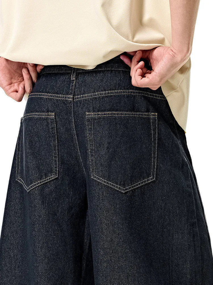 Men's wide leg denim trousers in original cow colour with mid waist and relaxed fit