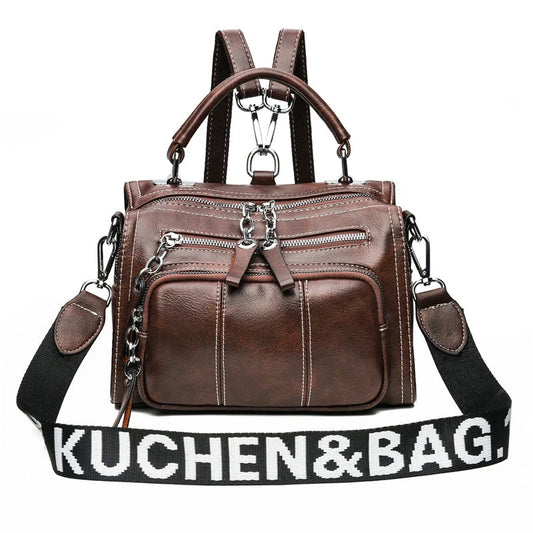 One shoulder diagonal cross-body bag in PU fabric with multiple compartments