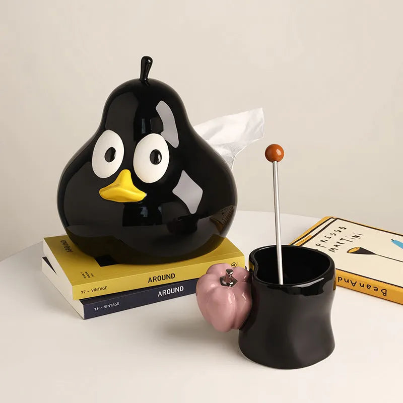 White ceramic tissue box with pear shape in green colour option