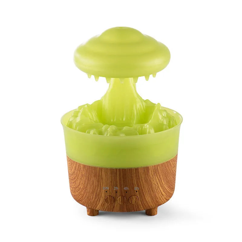 Wood grain cloud humidifier with LED lights and water drop rain sounds