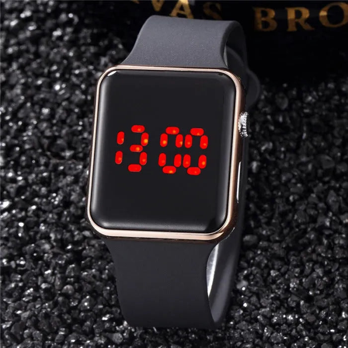 TIMARCO digital wrist watch with black LED round dial and silicone strap