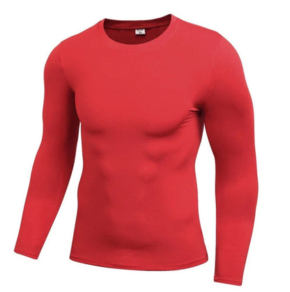 Men's Dry-Fit long sleeve compression top in various colours, designed for active wear and workouts