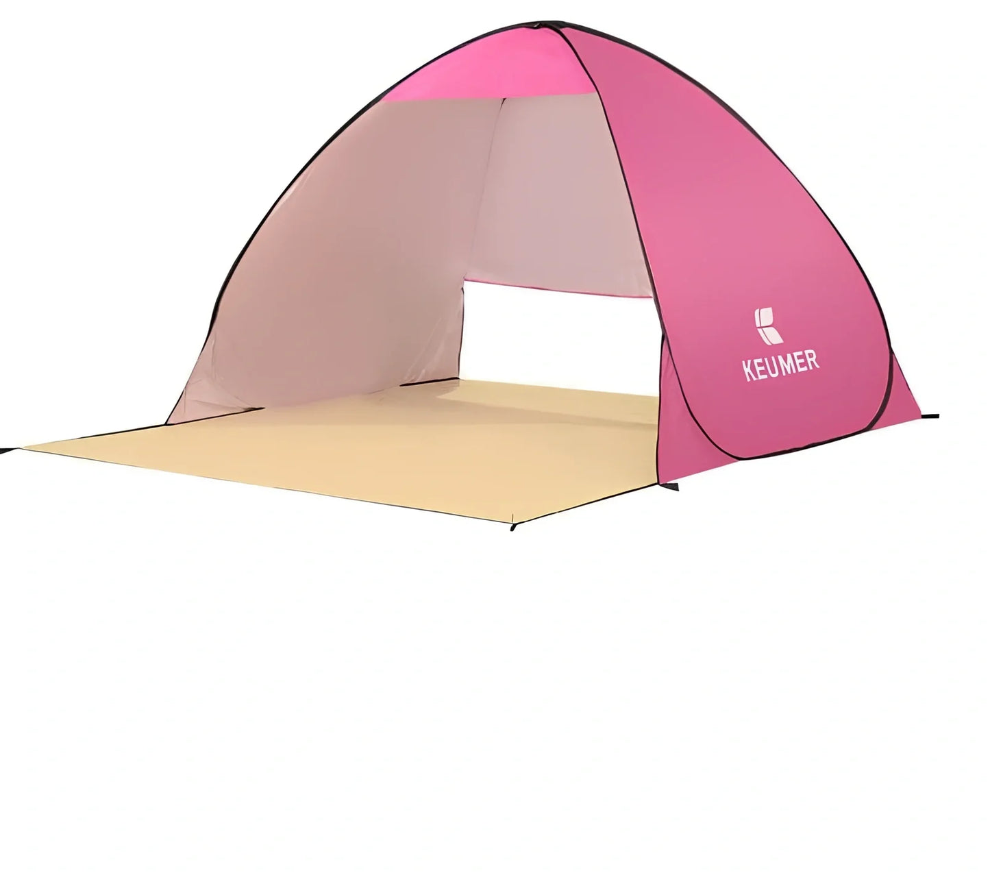 Blue automatic pop-up beach tent with silver-coated UV fabric and stakes for two-person shade