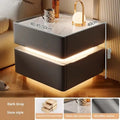 Nordic smart bed cabinet with wireless charging and Bluetooth speaker in white and black finish, wooden construction