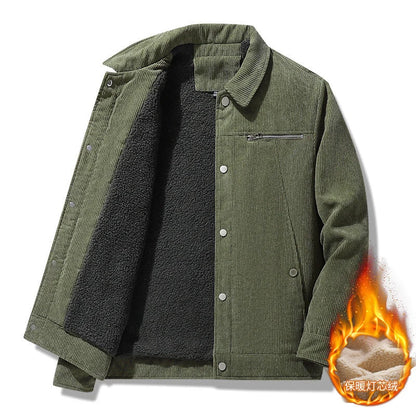Winter Slim Retro Lapels Thick Corduroy Jacket in grey, black, khaki, and army green