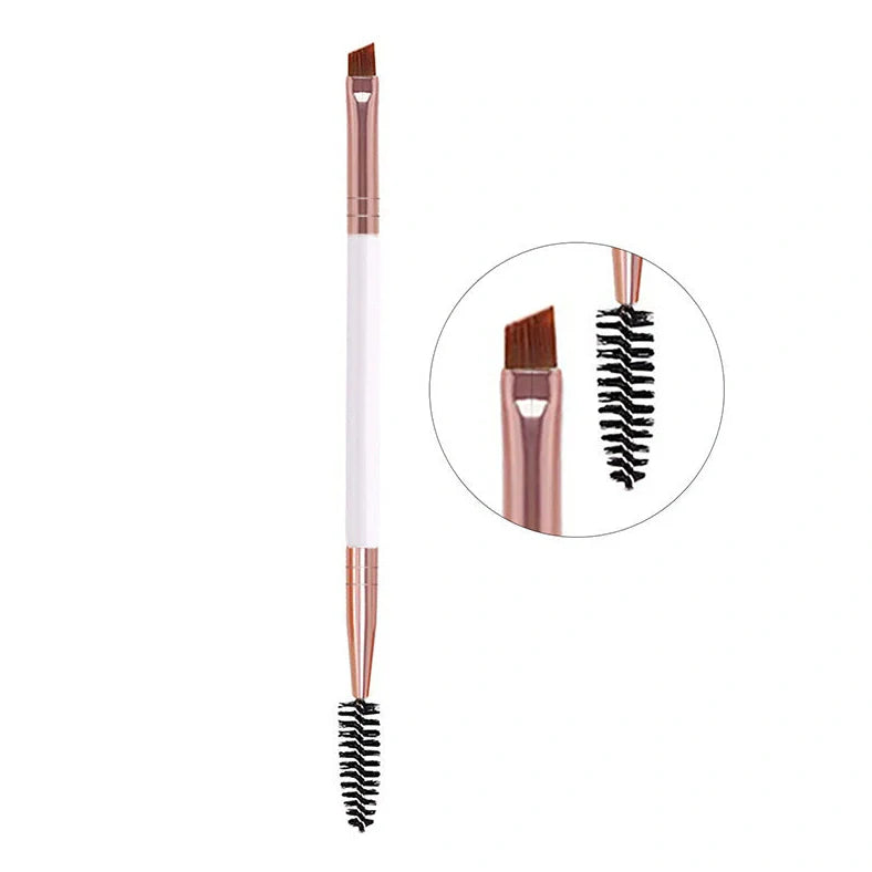Angled eyebrow powder brush with wooden handle and pig bristles in multiple colour options