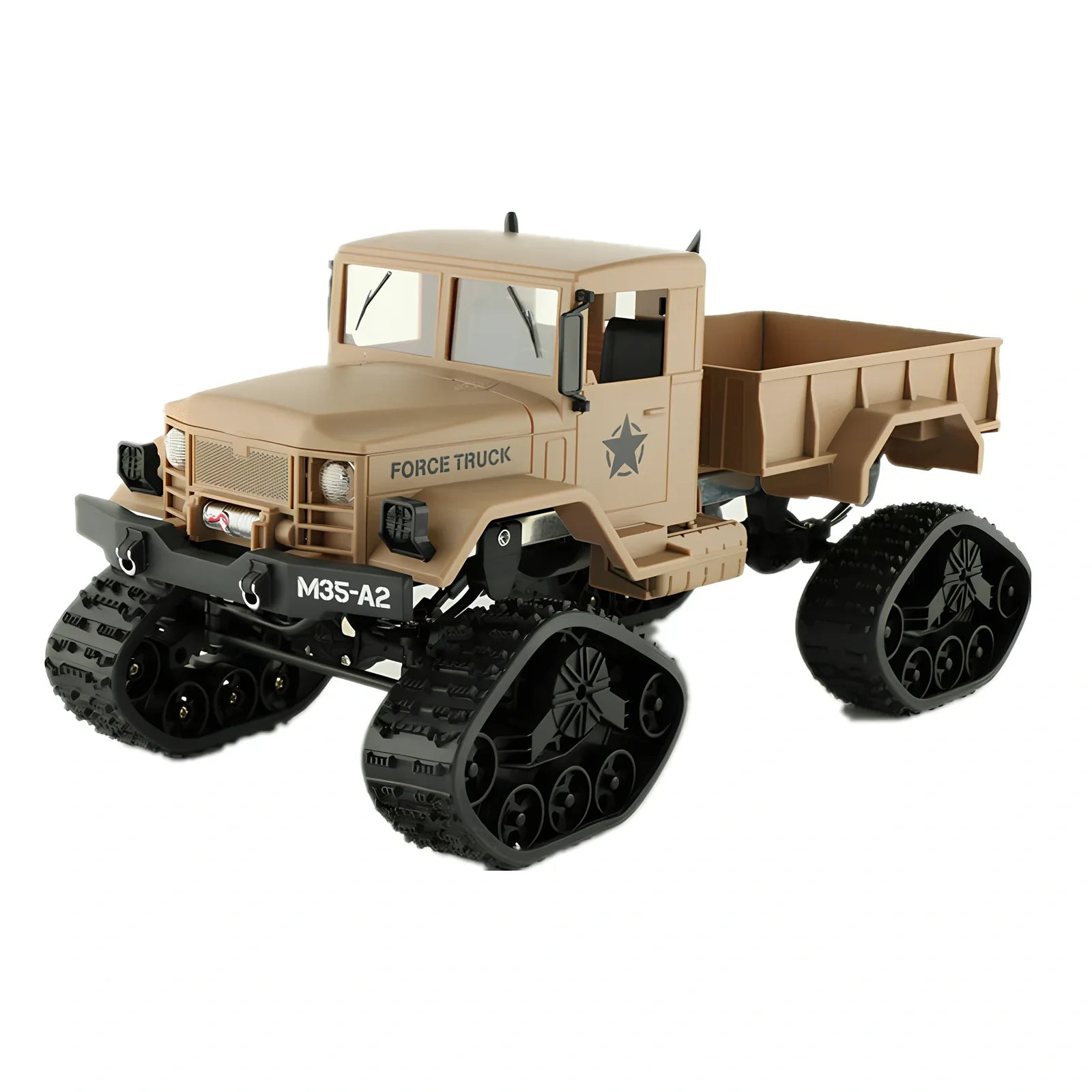 Army green 2.4G four-wheel drive snow truck RC car, 33.8cm long with front lights and 3kg load capacity