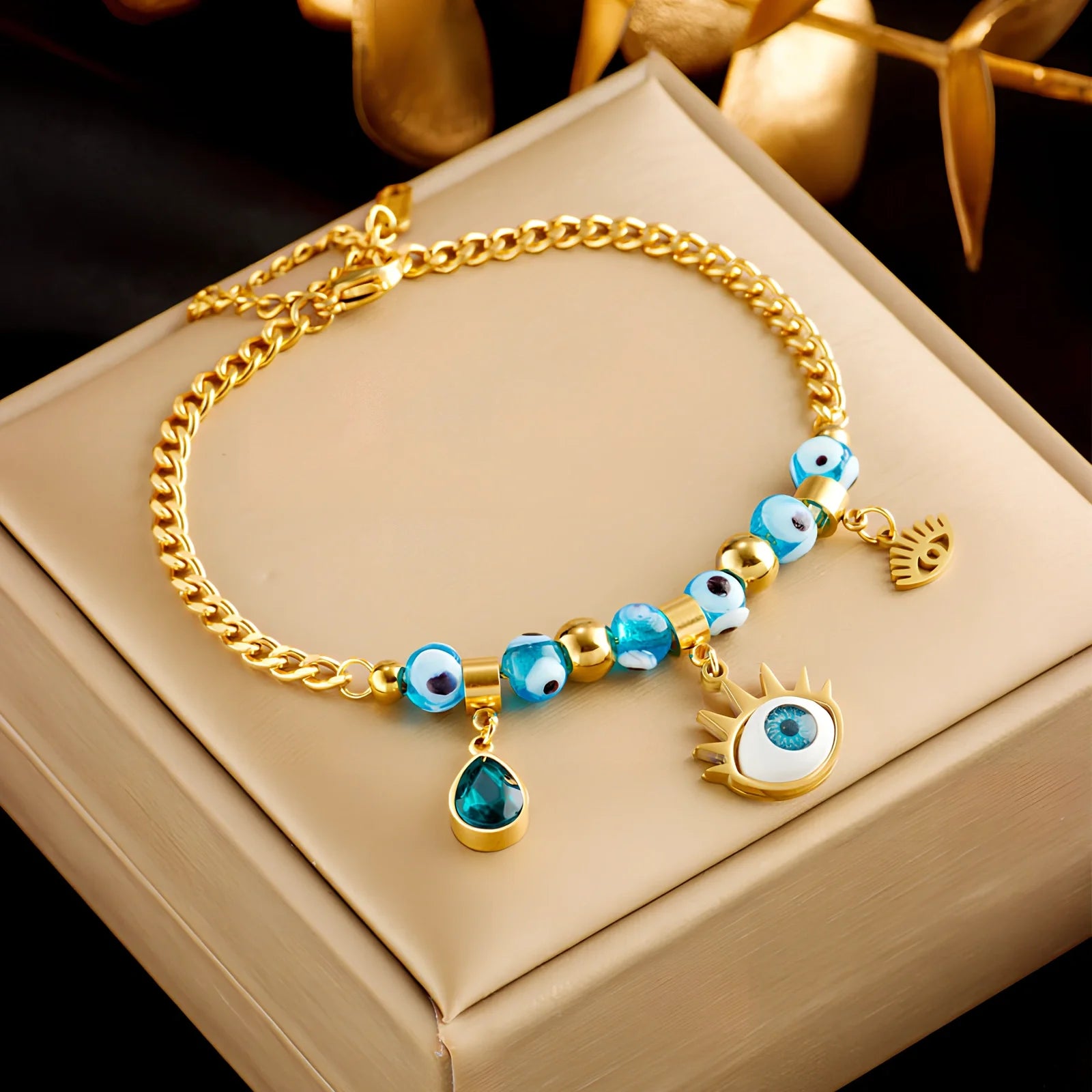 Gold plated titanium steel double-layer snake chain bracelet with five-pointed star charm