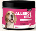Canister of 300g anti-allergy soft granule supplement for pets, shown next to a scoop.