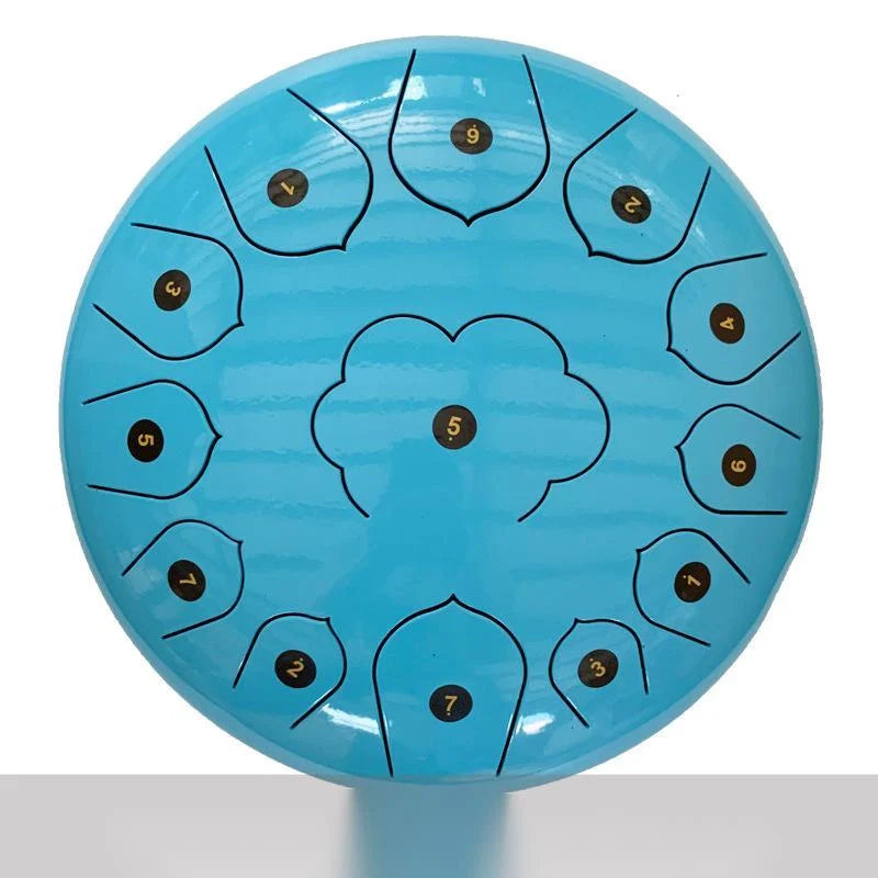 12-inch 13-tone ethereal drum in vibrant colours including Chinese red, lavender, and navy blue