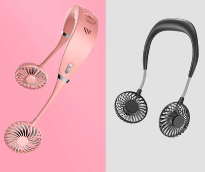 Adjustable Hanging Neck Fan in black, pink, and white for personalised outdoor cooling