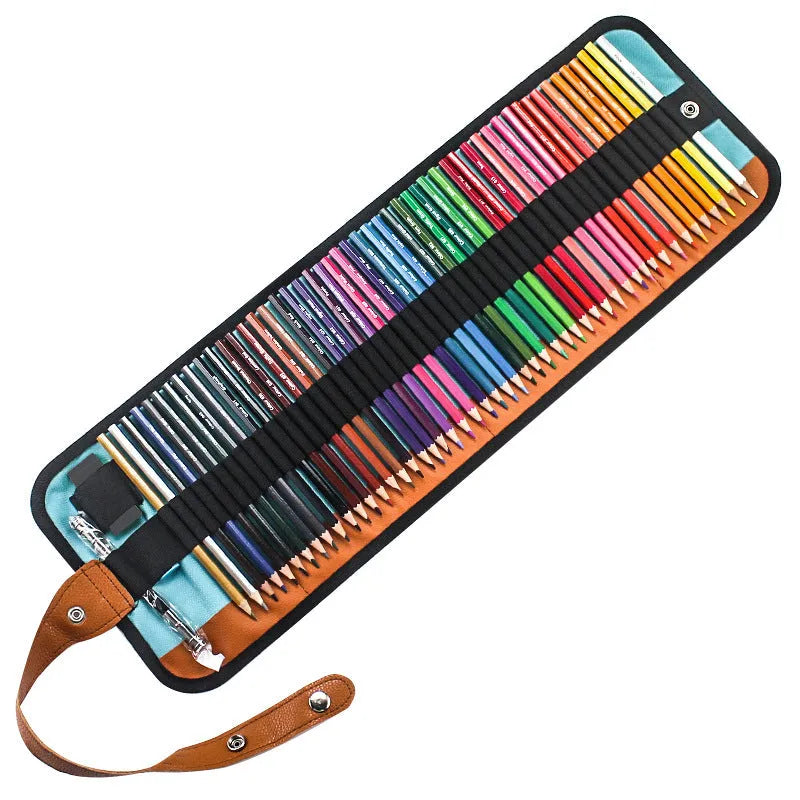 Set of 50 wooden coloured pencils for oil painting in a basswood case with storage box.