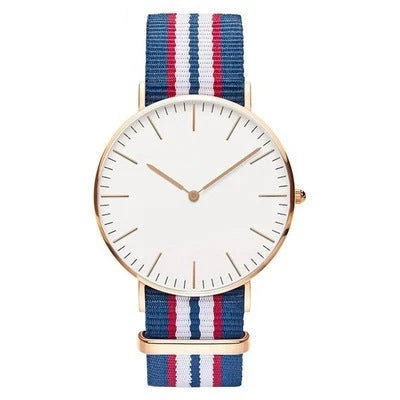 Nylon strap two-needle quartz watch with alloy case in various colours