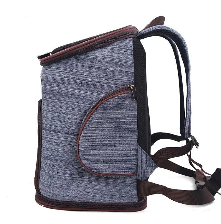 Blue Oxford cloth pet dog backpack carrier with hexagonal mesh for small dogs and cats