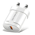 White international mobile phone smart charger with travel adapter plugs showing compact dimensions