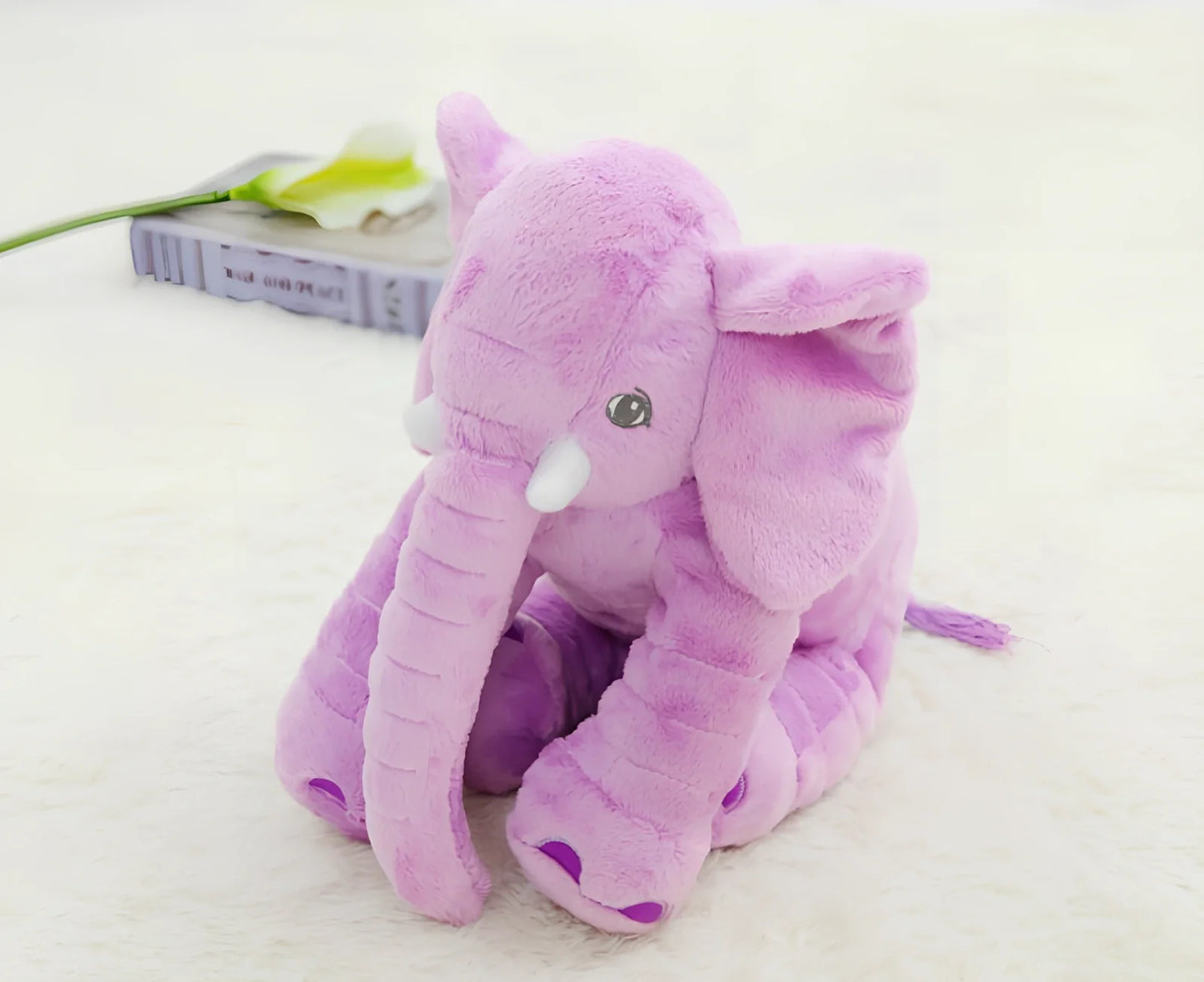 Soft 60cm grey elephant plush toy pillow with PP cotton filling for children's calming, in various colours like blue and pink