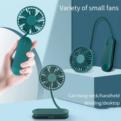 Rechargeable handheld fan with adjustable neck strap and silent operation
