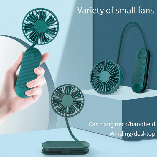 Rechargeable handheld fan with adjustable neck strap and silent operation