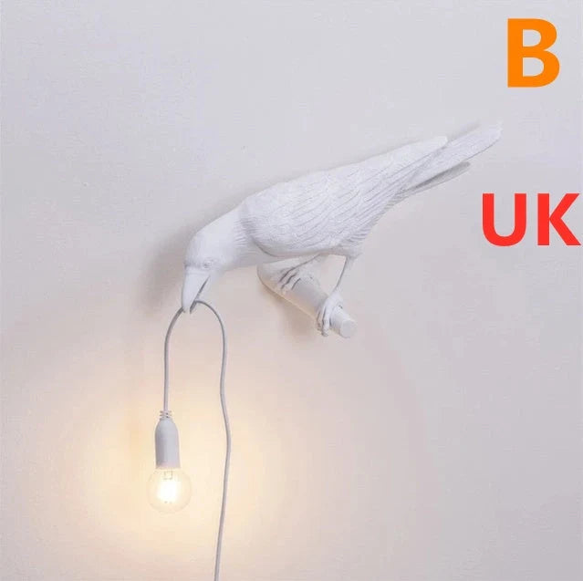 Auspicious Bird Resin Wall Lamp in white or black, featuring a unique bird design and G45 holder