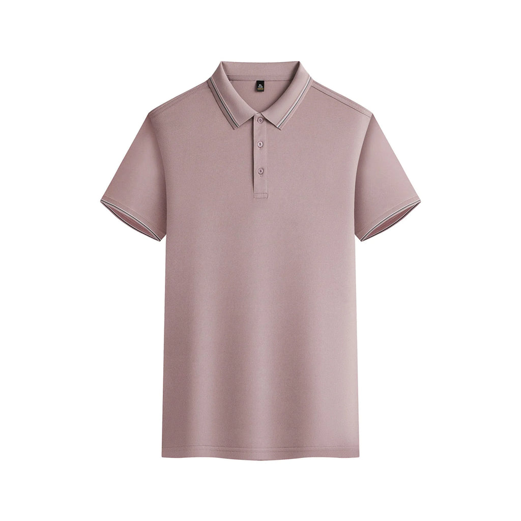 Men's solid colour short sleeve polo shirt in quick-dry polyester fabric for summer.