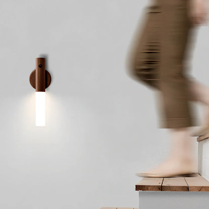 Smart Sensor LED Desk Lamp in coffee wood, 182mm tall with 500mAh battery and warm white 1W light