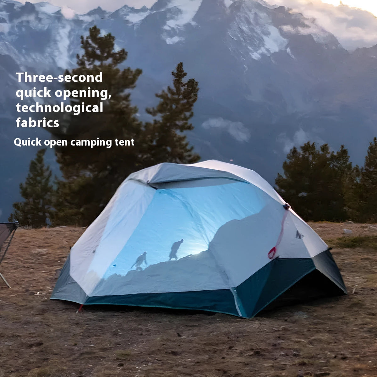Outdoor camping tent quick open 2 person blue white polyester FRP poles rainfly waterproof 2000-3000mm