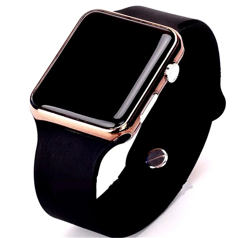 TIMARCO digital wrist watch with black LED round dial and silicone strap