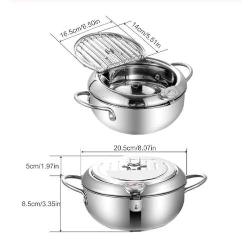 Stainless steel folding frying basket with thermometer for perfect frying