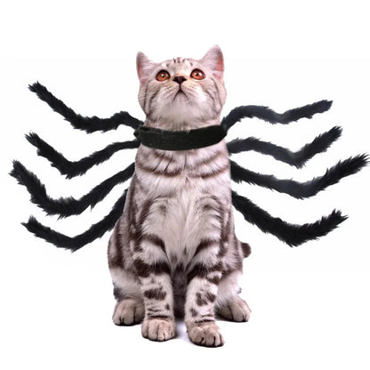 Spooky spider pet costume in red and black colors, designed for cats, dogs, and other small pets to wear for Halloween