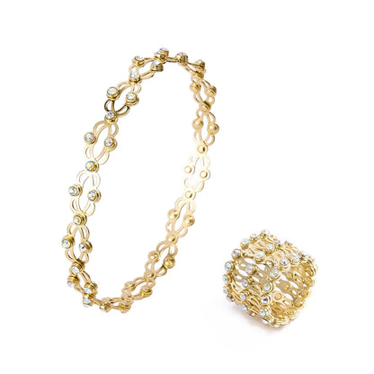 Adjustable 2-in-1 folding retractable rings bracelet with rhinestone inlay