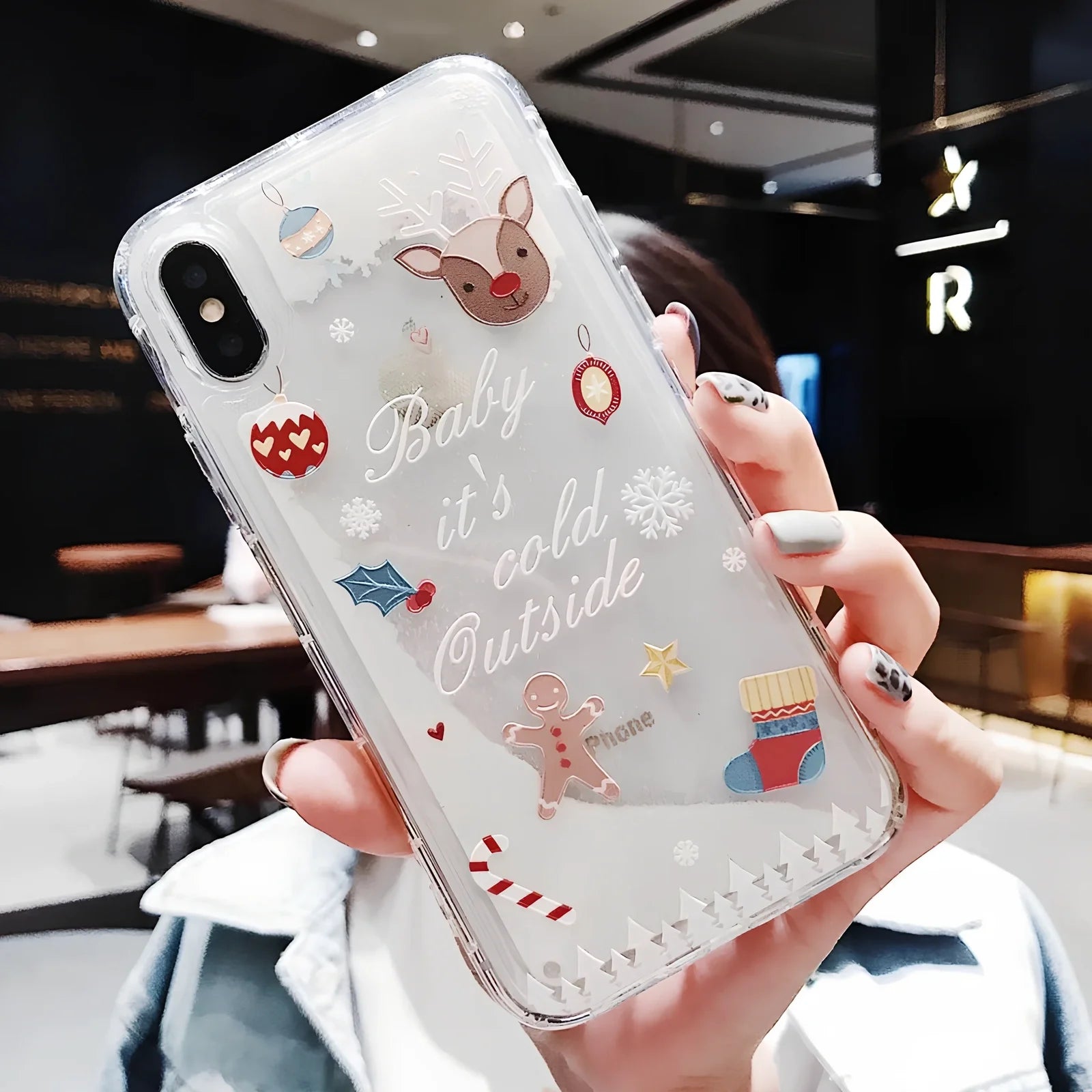 TPU iPhone case with snowflake and sand Christmas pattern, anti-fall design for Apple models 6-11